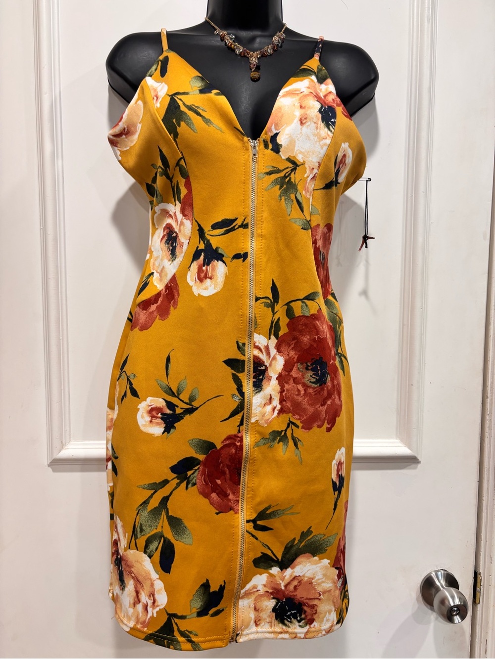 New with tag on Haute Monde Mustard Floral Zip-Front Mini Dress